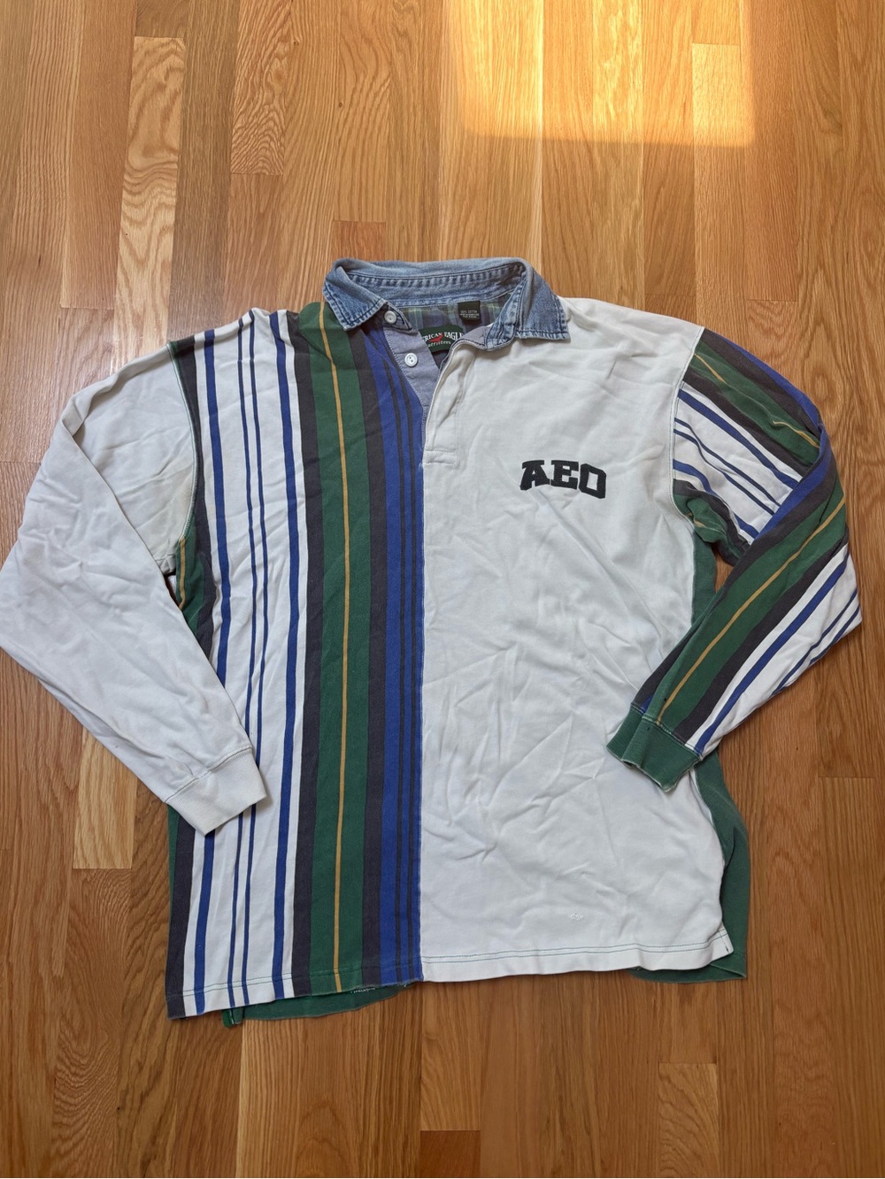 Vintage 90s American Eagle Color Block Striped Polo Shirt Mens Large 100% Cotton